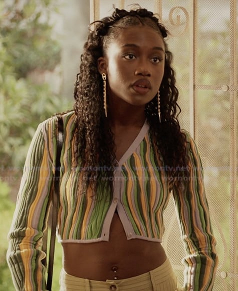 Amina’s striped cropped cardigan on All American