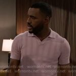 Andre’s pink knit polo shirt on Beyond the Gates Andre’s pink knit polo shirt on Beyond the Gates