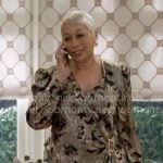 Anita’s black and gold paisley wrap top and pants set on Beyond the Gates