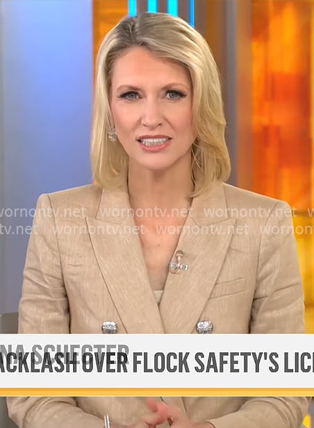 Anna Schecter’s beige blazer with silver buttons on CBS Mornings