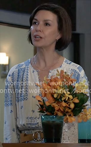 Anna's blue printed midi dress on General Hospital