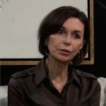Anna’s dark green satin shirt on General Hospital