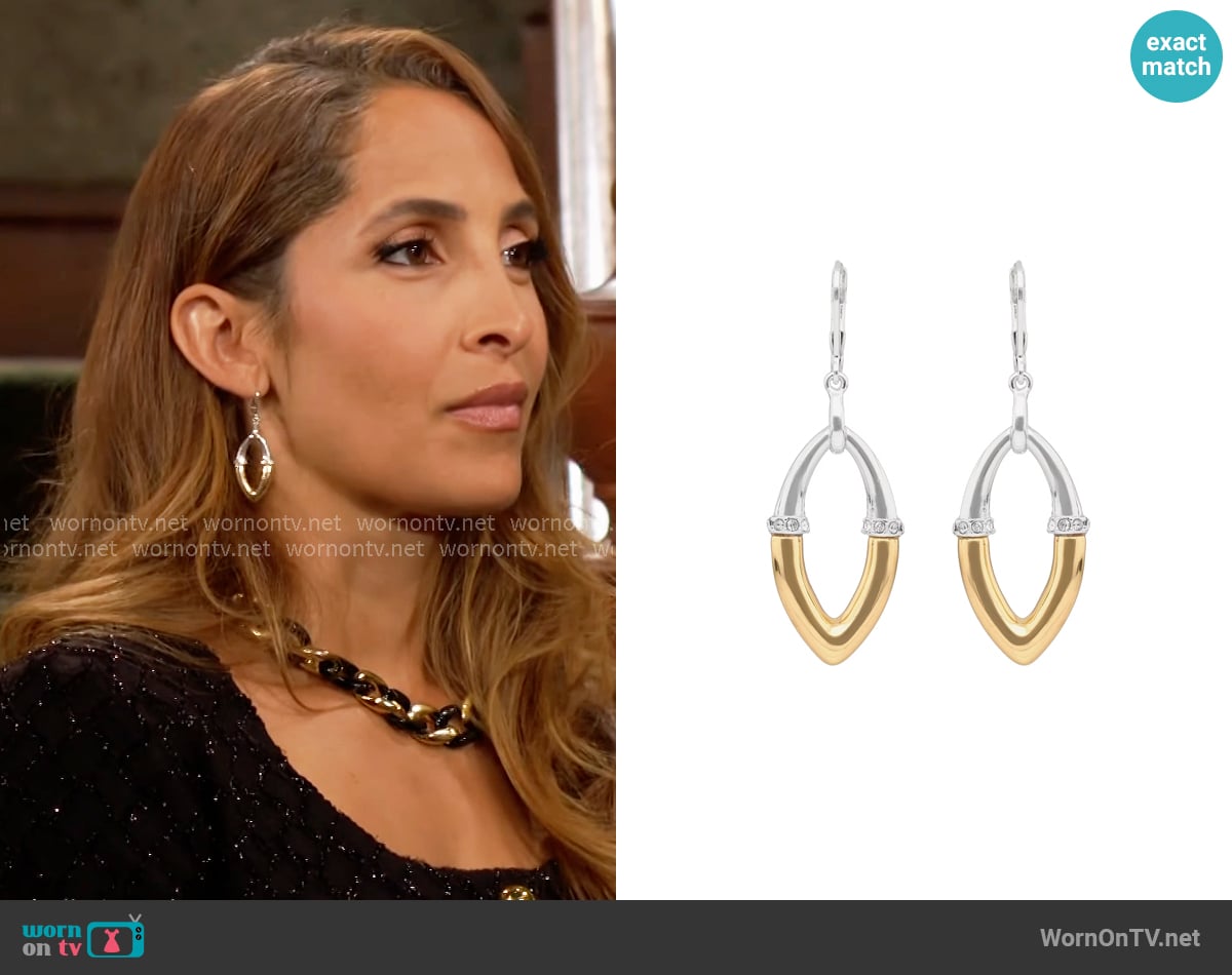 Anne Klein Two-Tone Drop Earrings with Crystal Rondells worn by Lily Winters (Christel Khalil) on The Young and the Restless