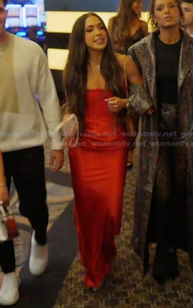 Ariana’s red satin strapless dress on Next Gen NYC