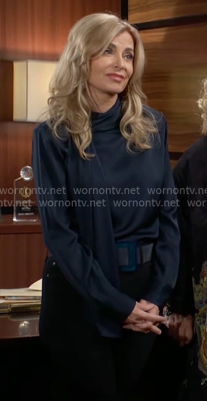 Ashley's navy blue long sleeve blouse on The Young and the Restless Ashley's navy blue long sleeve blouse on The Young and the Restless