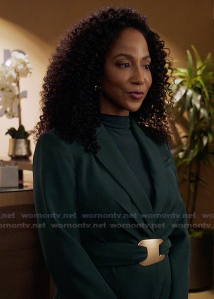 Aubrey's green belted blazer on All American Aubrey's green belted blazer on All American