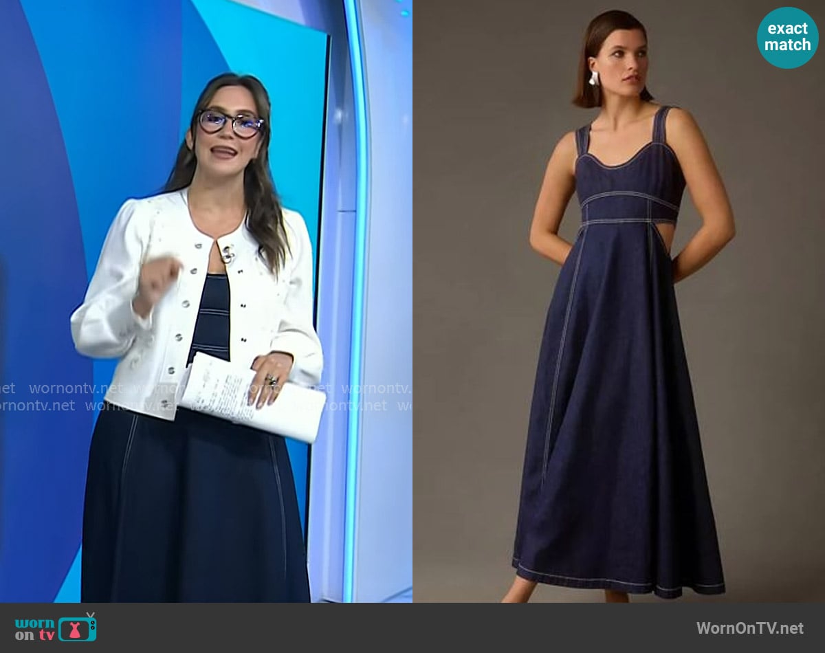 Aureta Studio Corset Denim Cutout Dress worn by Savannah Sellers on Today