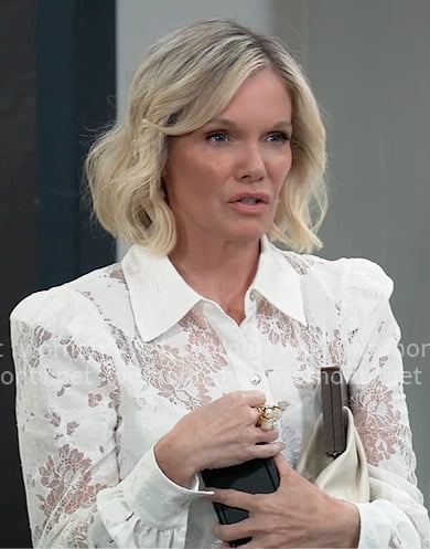 Ava's white lace shirt and leather pants on General Hospital