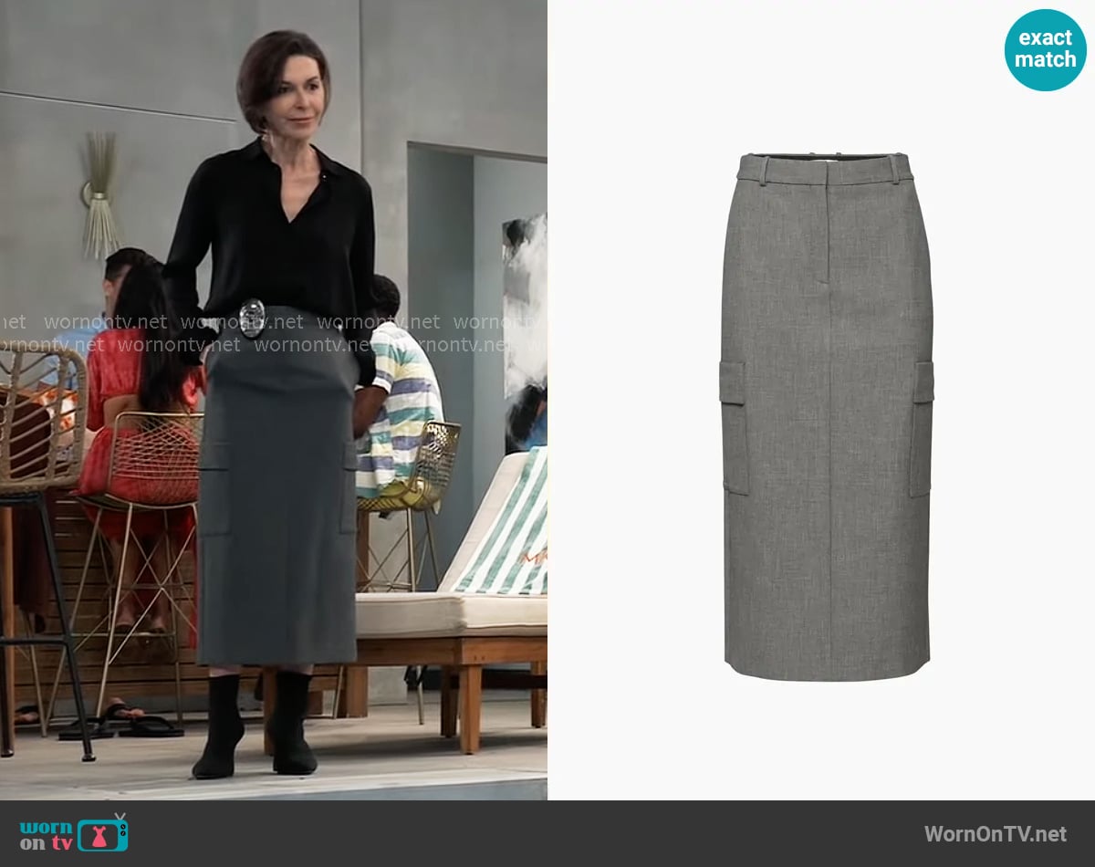 Babaton at Aritzia Observer Cargo Skirt worn by Anna Devane (Finola Hughes) on General Hospital Babaton at Aritzia Observer Cargo Skirt worn by Anna Devane (Finola Hughes) on General Hospital