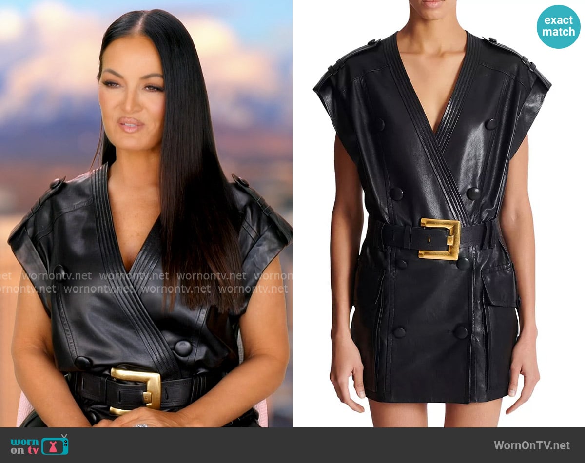 Balmain Lambskin Leather Short Belted Dress worn by Lisa Barlow on The Real Housewives Ultimate Girls Trip Balmain Lambskin Leather Short Belted Dress worn by Lisa Barlow on The Real Housewives Ultimate Girls Trip