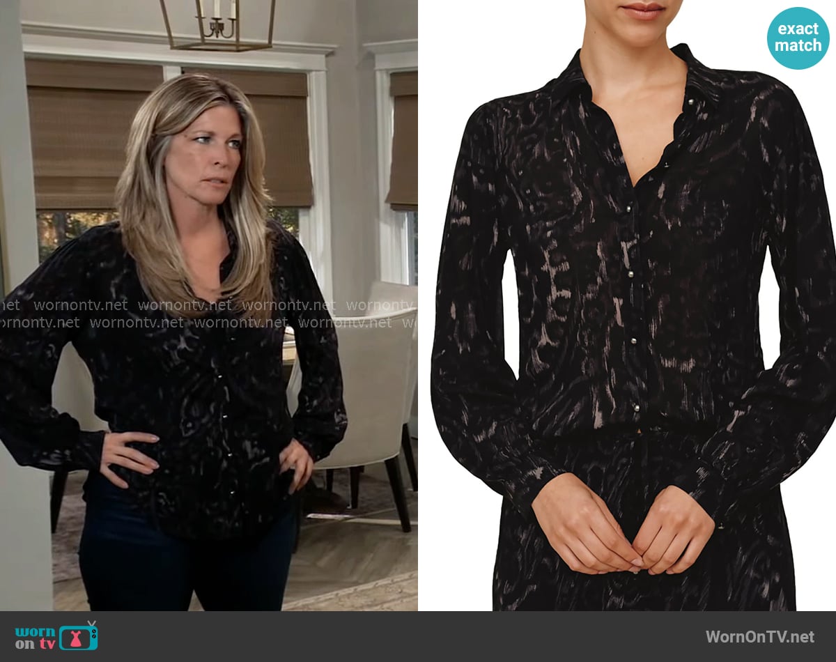 Bella Dahl Fitted Button-Up Shirt in Black Paisley worn by Carly Spencer (Laura Wright) on General Hospital Bella Dahl Fitted Button-Up Shirt in Black Paisley worn by Carly Spencer (Laura Wright) on General Hospital