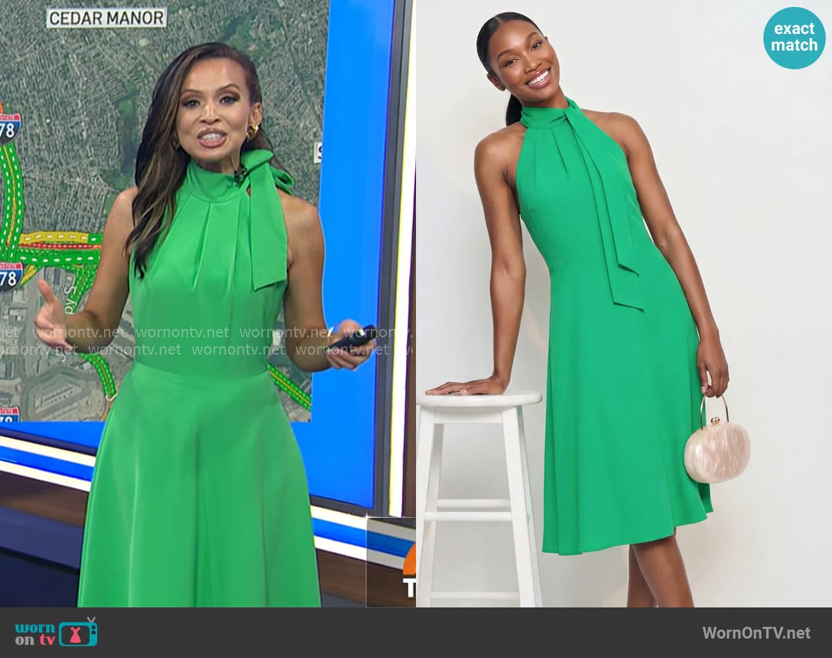 Black Halo Audrey Dress in Green worn by Adelle Caballero on Today