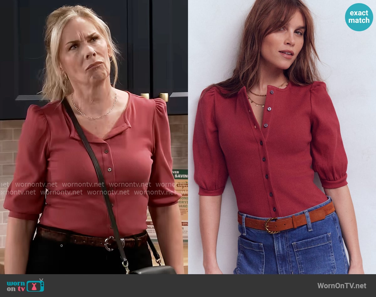 Boden Evie Top in Terracotta Red worn by Leanne Murphy (Leanne Morgan) on Leanne