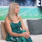 Bonnie Bernstein's green floral ruffle maxi dress on Access Hollywood Bonnie Bernstein's green floral ruffle maxi dress on Access Hollywood
