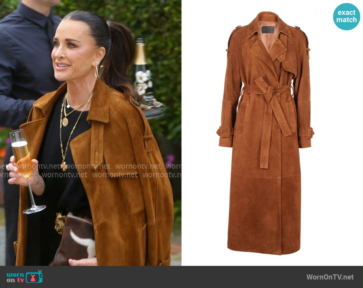 Bonsai by Ash Ash Suede Coat worn by Kyle Richards on The Real Housewives Ultimate Girls Trip