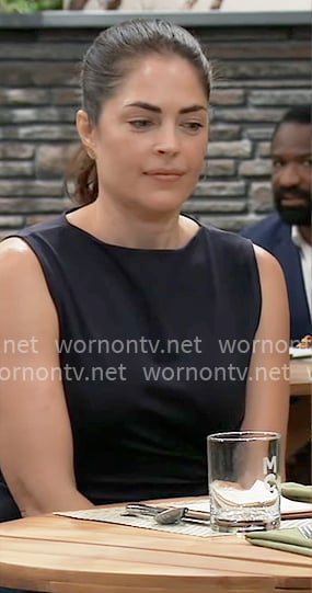 Britt's navy twist front top on General Hospital