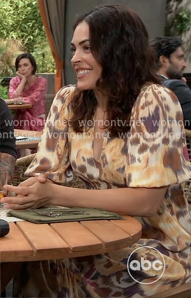 Britt’s yellow printed maxi dress on General Hospital Britt’s yellow printed maxi dress on General Hospital