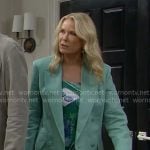 Brook’s aqua green suit and scarf top on The Bold and the Beautiful Brook’s aqua green suit and scarf top on The Bold and the Beautiful