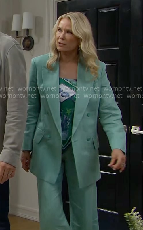Brook’s aqua green suit and scarf top on The Bold and the Beautiful Brook’s aqua green suit and scarf top on The Bold and the Beautiful
