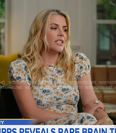 Busy Philipps’s floral print puff sleeve dress on Good Morning America