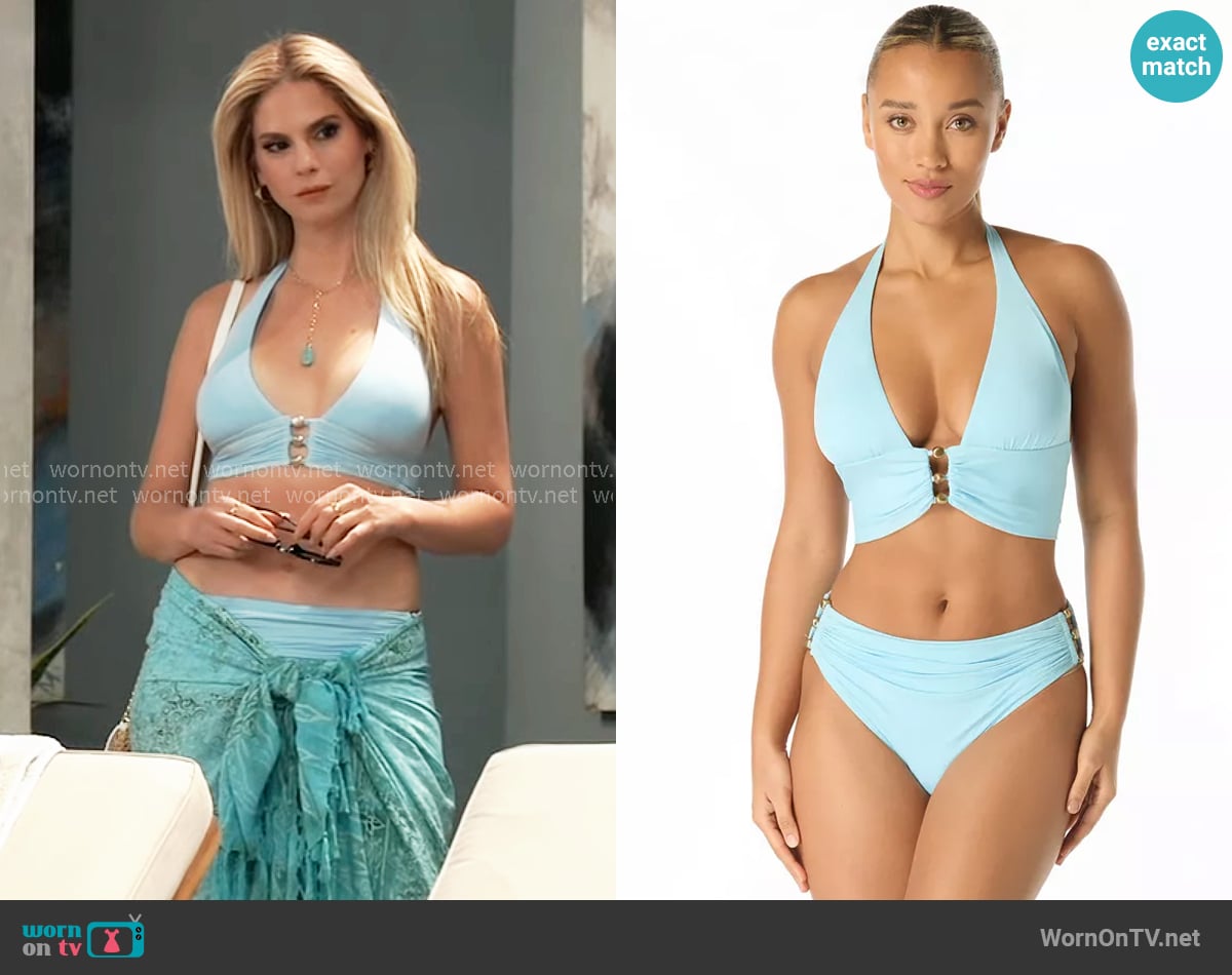 Carmen Marc Valvo Halter Bikini Top in Ice Blue worn by Serena Baldwin (Kelly Kruger) on General Hospital