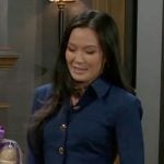 Caroline’s blue button front dress on Beyond the Gates Caroline’s blue button front dress on Beyond the Gates