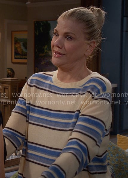 Carol’s cream and blue striped sweater on Leanne Carol’s cream and blue striped sweater on Leanne