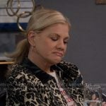 Carol's graphic tee and leopard print jacket on Leanne