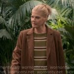 Carol’s green striped sweater and suede jacket on Leanne