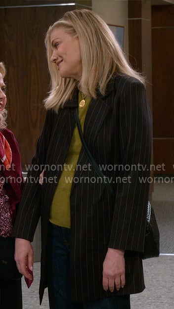 Carol’s long pinstripe jacket on Leanne Carol’s long pinstripe jacket on Leanne