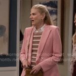 Carol’s pink blazer and tan crossbody bag on Leanne Carol’s pink blazer and tan crossbody bag on Leanne