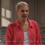 Carol's red cotton gauze shirt on Leanne