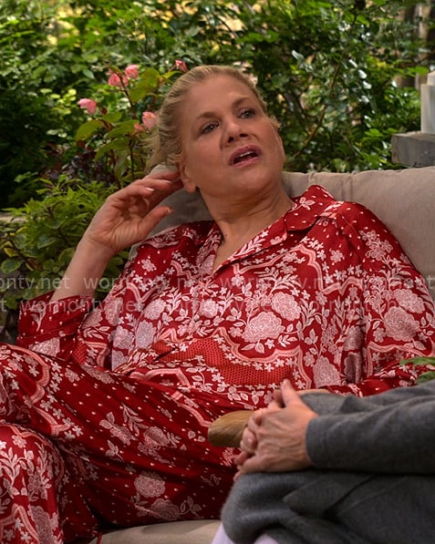 Carol’s red printed pajamas on Leanne Carol’s red printed pajamas on Leanne