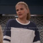 Carol’s white and navy varsity tee on Leanne