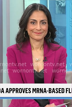 Celine Gounder's magenta pink blazer on CBS Mornings