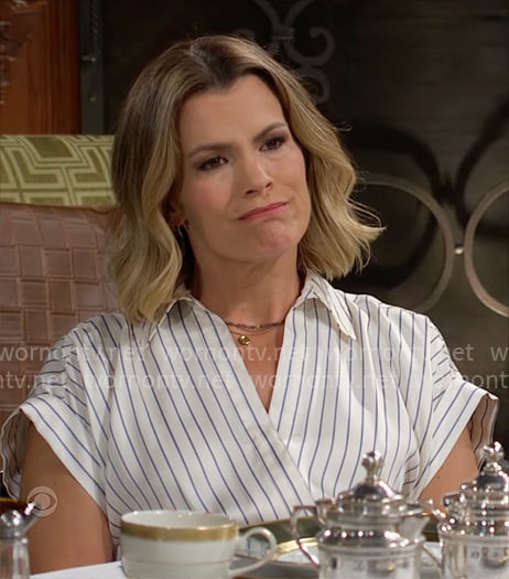 Chelsea's striped wrap dress on The Young and the Restless