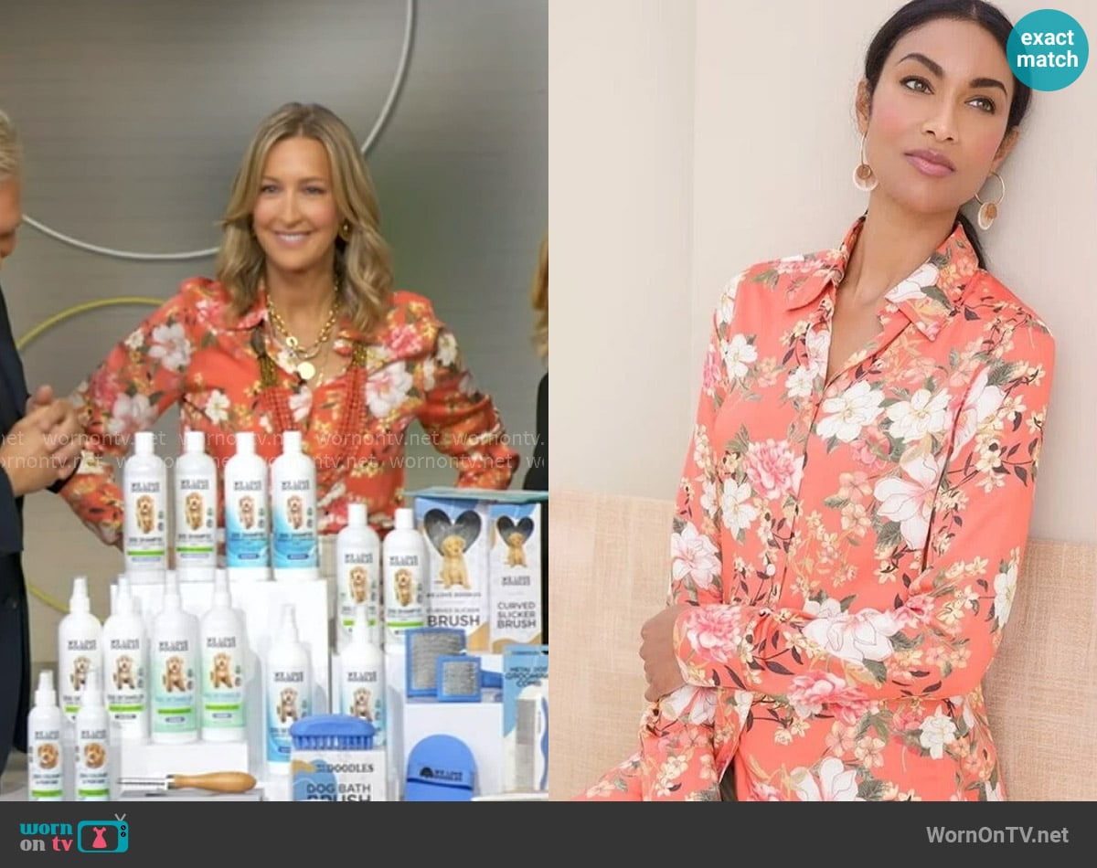 Chico's Sandwashed Satin Floral-Print Shirt Button Shirt worn by Lara Spencer on Good Morning America Chico's Sandwashed Satin Floral-Print Shirt Button Shirt worn by Lara Spencer on Good Morning America