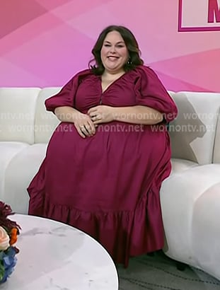 Chrissy Metz’s rasberry pink puff sleeve dress on Today Chrissy Metz’s rasberry pink puff sleeve dress on Today