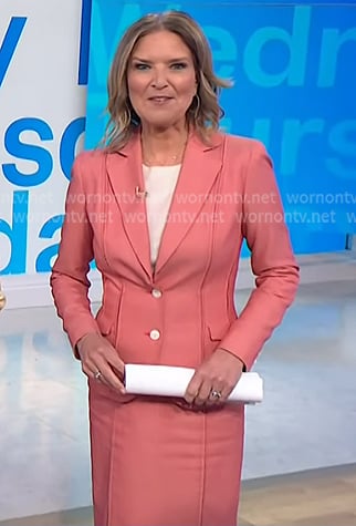 Christine Romans' pink blazer and skirt suit on NBC News Daily