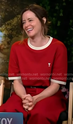 Claire Foy’s red ringer tee on Access Hollywood Claire Foy’s red ringer tee on Access Hollywood