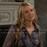 Claire’s blue printed mesh shirt on The Young and the Restless