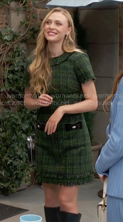 Claire's green tweed dress on The Young and the Restless