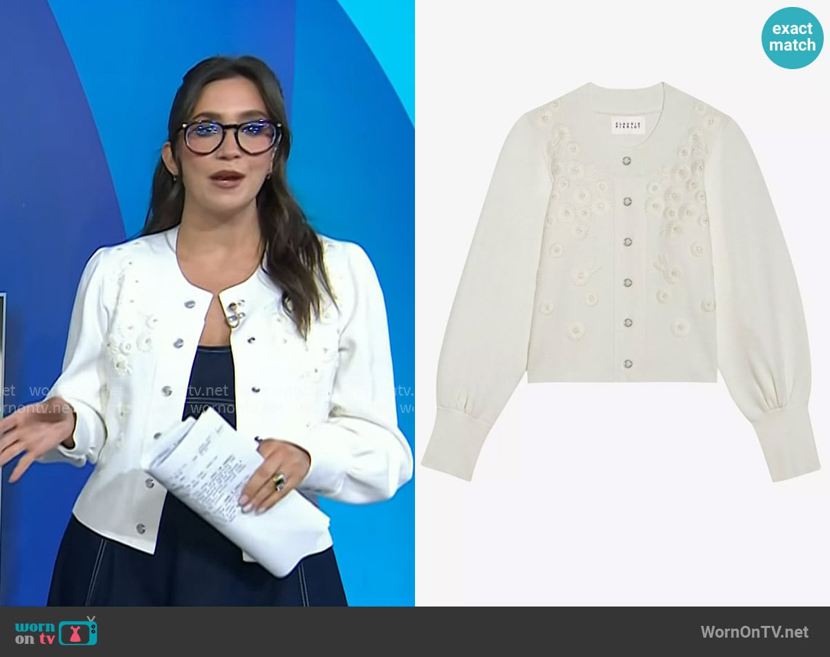 Claudie Pierlot Mareina Flower-Embossed Knitted Cardigan worn by Savannah Sellers on Today