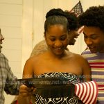 Cleo’s black and white printed scarf top on Outer Banks