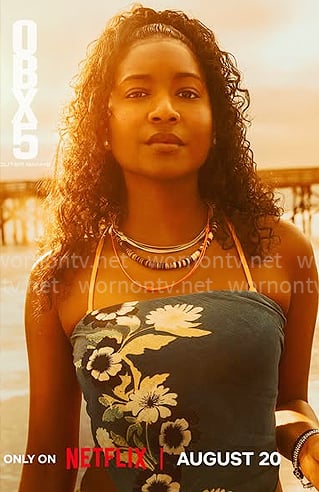 Cleo’s teal floral bandana top on Outer Banks Cleo’s teal floral bandana top on Outer Banks