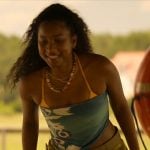 Cleo’s teal floral bandana top on Outer Banks Cleo’s teal floral bandana top on Outer Banks