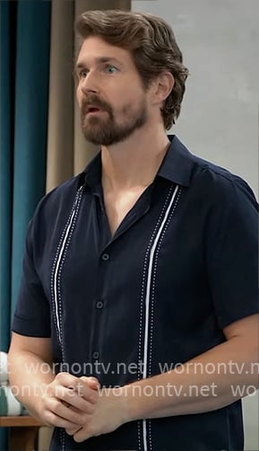 Cody’s navy shirt with white stripes on General Hospital Cody’s navy shirt with white stripes on General Hospital