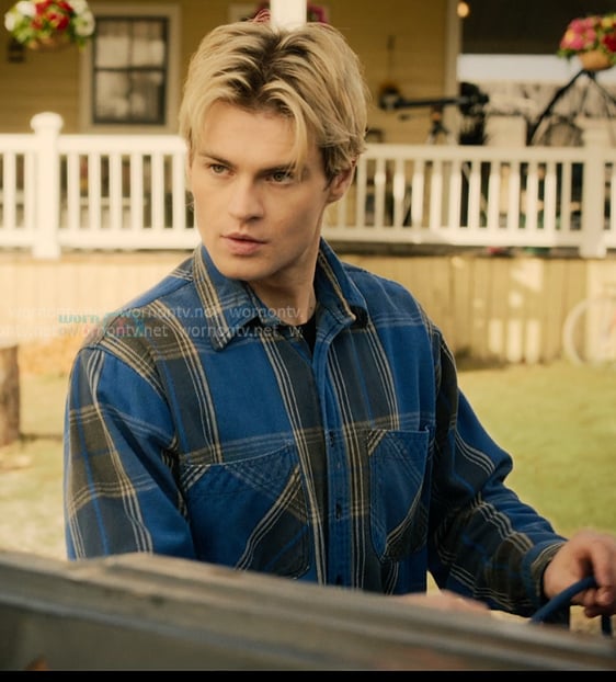 Cole’s blue plaid button down shirt on My Life with the Walter Boys Cole’s blue plaid button down shirt on My Life with the Walter Boys