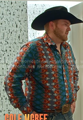 Cole's printed button down shirt on The McBee Dynasty Real American Cowboys