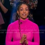 Corinne’s pink rhinestone mesh top on Beat Shazam